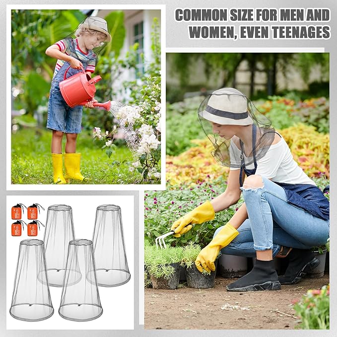 HESTYA 4 Pack Mosquito Bug Net Mesh for Head Mosquito Head Net Face Neck Fly Netting Hood from Insect Bugs Gnats for Outdoor