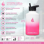 HYDRO CELL Stainless Steel Insulated Water Bottle with Straw - For Cold & Hot Drinks - Metal Vacuum Flask with Screw Cap and Modern Leakproof Sport Thermos for Adults (White/Pink 64oz)