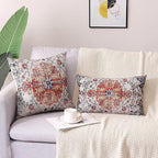 Outdoor Waterproof Pillow Set of 2 - 12X20 Inch Bohemian Vintage Carpet Pattern, Blue & Burnt Orange, Ethnic Design, Decorative Farmhouse Pillow Covers for Couch, Garden, Balcony