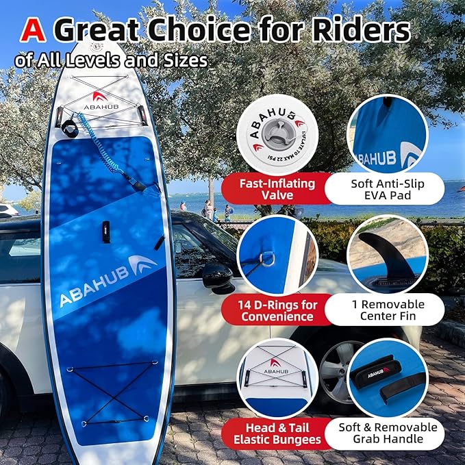 Abahub Inflatable SUP, Wide 10'6" x 31"/34" x 10'6" iSUP, Blue Standup Paddleboard with Adjustable SUP Kayak Paddle, for Yoga, Paddle Board, Kayaking, Surf, Canoe, Fishing