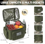 QT&QY Tactical Lunch Bag for Mens Military Heavy Duty Lunch Box Work Leakproof Insulated Durable Thermal Cooler Bag for Adult Meal for Office Camping Picnic Pail MOLLE Webbing Army Green