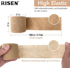 RISEN Cohesive Bandage 2” x 5 Yards, 6 Rolls, Self Adherent Wrap Medical Tape, Adhesive Flexible Breathable First Aid Gauze Ideal for Stretch Athletic
