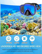 Snorkeling Gear for Adults Men Women,4 in 1 Snorkel Set with Panoramic View Diving Mask Anti-Fog Anti-Leak,Dry Top Snorkel,Fins and Travel Bag for Swimming,Snorkeling and Travel Diving