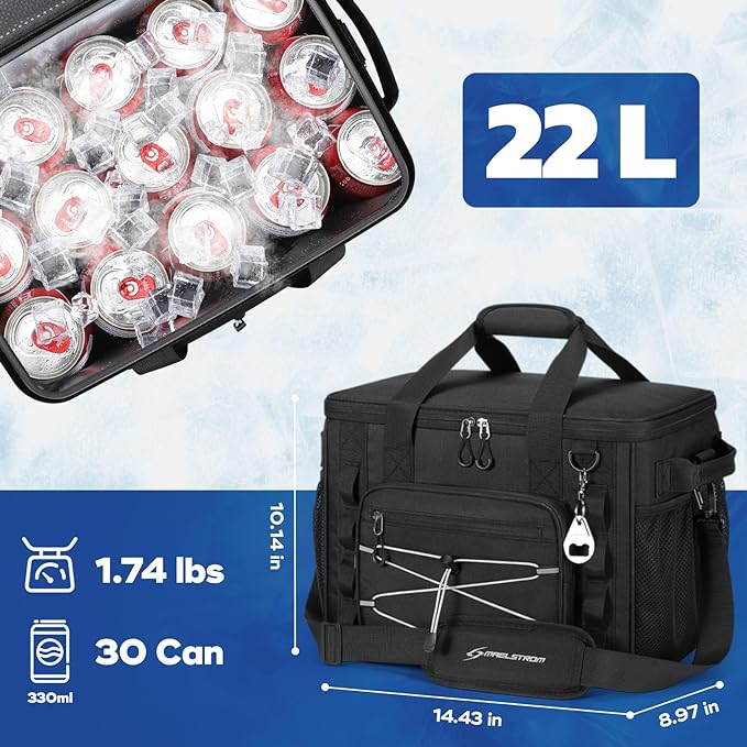 Maelstrom Soft Sided Cooler Bag, 30/40 Can Collapsible Insulated Ice Chest, Large Leakproof Camping & Travel Cooler for Kayaking & Beach