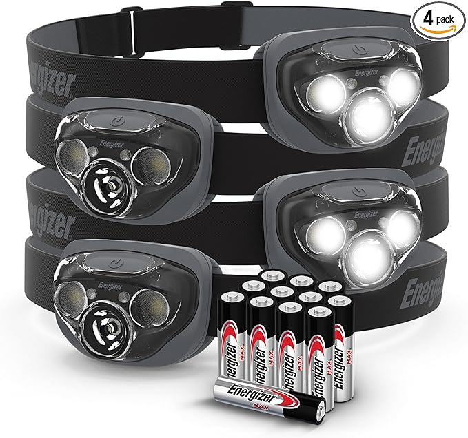 Energizer LED Headlamps PRO260 (4-Pack), IPX4 Water Resistant Headlamps, High-Performance Head Light for Outdoors, Camping, Running, Storm, Survival LED Light for Emergencies (Batteries Included)