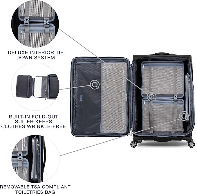 Travelpro Platinum Elite Softside Expandable Checked Luggage, 8 Wheel Spinner Large Suitcase, TSA Lock, Men and Women, Shadow Black, Checked Large 29-Inch