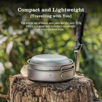 Camping Titanium Pots Set Titanium Bowl Set Outdoor Cookware Cooking Pan Pot with Folding-Handle Travel Kitchen Mess Kits Picnic Hiking Dishes ti2031c