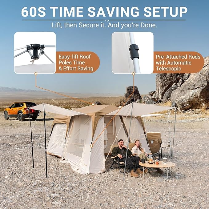 KingCamp Camping Tent 6-8 Person, Weatherproof Hot Tent Large Family Cabin Tents with Stove Jack, Waterproof & Windproof for Family Camping & Outdoor Parties