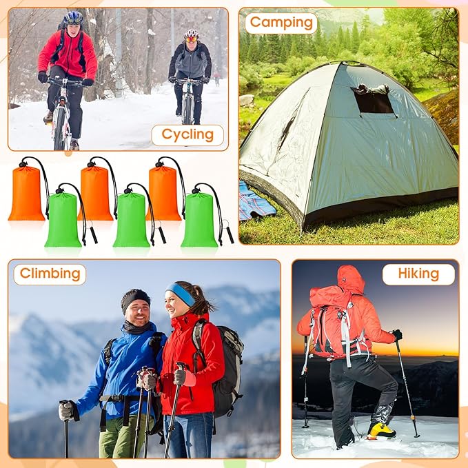 Qunclay 12 Set Emergency Sleeping Bag Survival Bivvy Sack Blanket with Whistles Lightweight Portable Thermal Survival Bag Thick Tent with Hood Extension Nylon Stuff Sack