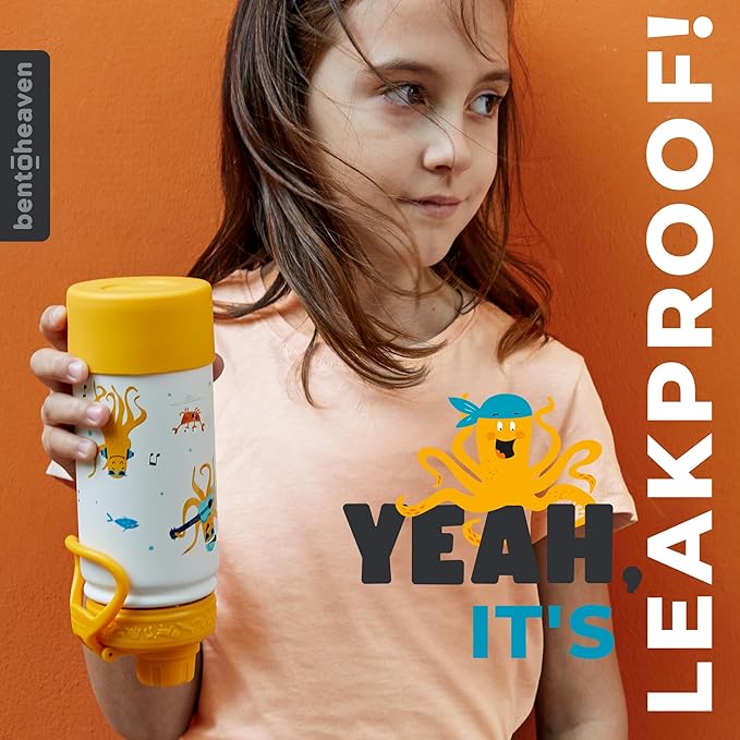 Bentoheaven Kids Water Bottle Stainless Steel for Boys & Girls, 2 Lids (Chug & Straw), Handle & Silicone Boot, Reusable Metal Leak-proof Insulated Tumbler, School & Sports 17oz (Orange)