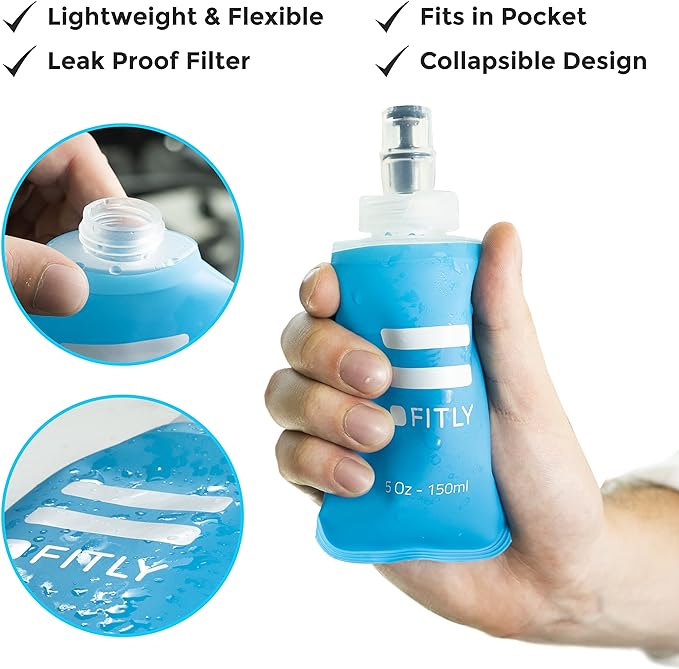 Soft Flask - Shrink As You Drink Soft Water Bottle for Hydration Pack - Folding Water Bottle Ideal for Running, Hiking, Cycling, Climbing & Rigorous Activity