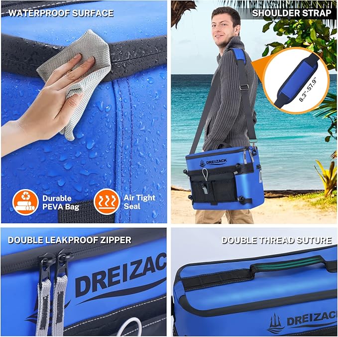 Dreizack Kayak Cooler Behind Seat, Waterproof Cooler for Kayaking,Paddle Board Cooler Compatible with Lawn-Chair Seat Kayak Accessories Cooler Bag Kayak Cooler Tow Behind for Camping Fishing