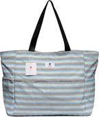 ESVAN Large Foldable Beach Bag for for Women with Dry Wet Compartment Waterproof Sandproof Travel Gym Picnic Handbag