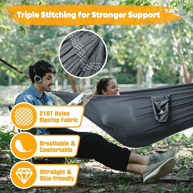 NATUREFUN Ultra-Light Travel Camping Hammock | 300kg Load Capacity,Breathable,Quick-Drying | 2 x Premium Carabiners,2 x Nylon Slings Included | Outdoor Indoor Garden