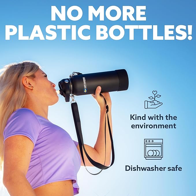 LUFT SWEDEN 40 oz Lavender Insulated Water Bottle with Straw Lid – Stainless Steel, Leakproof, BPA-Free & Dishwasher Safe – Double Wall Reusable Gym Flask – Keeps Drinks Ice-Cold All Day