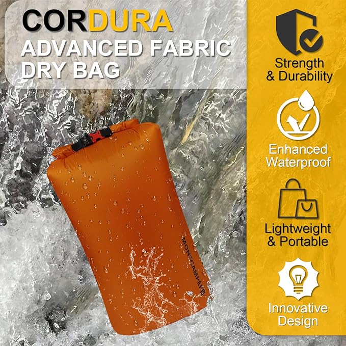 Waterproof Dry Bag-Upgraded Tear-resistant CORDURA Fabric-Durable&Lightweight Roll Top Dry Sack with Survival Whistle-Perfect for Hiking, Camping, Kayaking&Beach-Float on Water(35L/Orange)