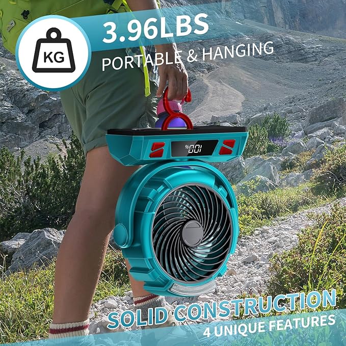 Camping LED Fan with Light, 40000mAh Rechargeable Battery Powered Outdoor Tent Fan with Light and Hook, 6 Speed, Personal USB Desk Fan for Camping, Fishing, Power Outage,Hurricane, Worksite