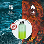 BUZIO 128oz Gallon Water Bottle, Insulated Water Jug with Straw Lid and Carrying Sleeve (Cold for 48 Hrs) Stainless Steel Hydro Metal Canteen Water Flask, Gradient Green