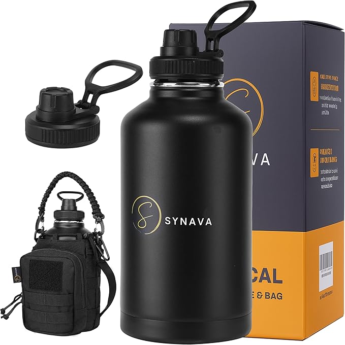 64oz Insulated Water Bottle with Bag - Half Gallon Tactical Water Bottle with Paracord Handle — Wide-Mouth BPA-Free Stainless Steel - Ideal for Hiking, Hunting, Sportsg & Travel