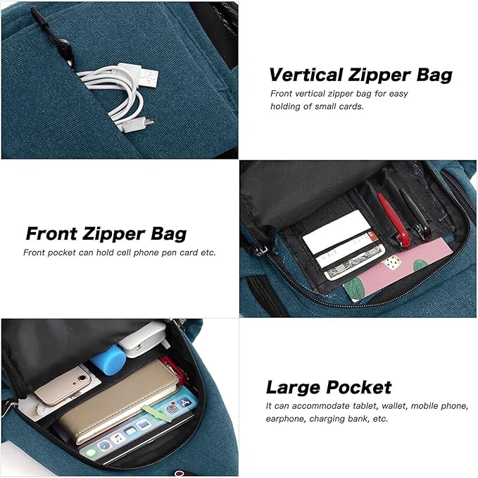 MOSISO Sling Backpack,Canvas Crossbody Hiking Daypack Bag with Anti-theft Pocket, Teal Green