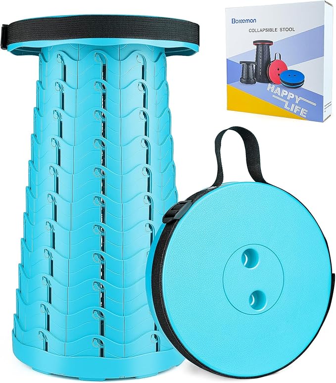 Boreeman Upgraded Folding Stool Lightweight Yet More Sturdy with Load Capacity 400lbs Portable Collapsible Stool for Camping Fishing Hiking BBQ (Light Blue)