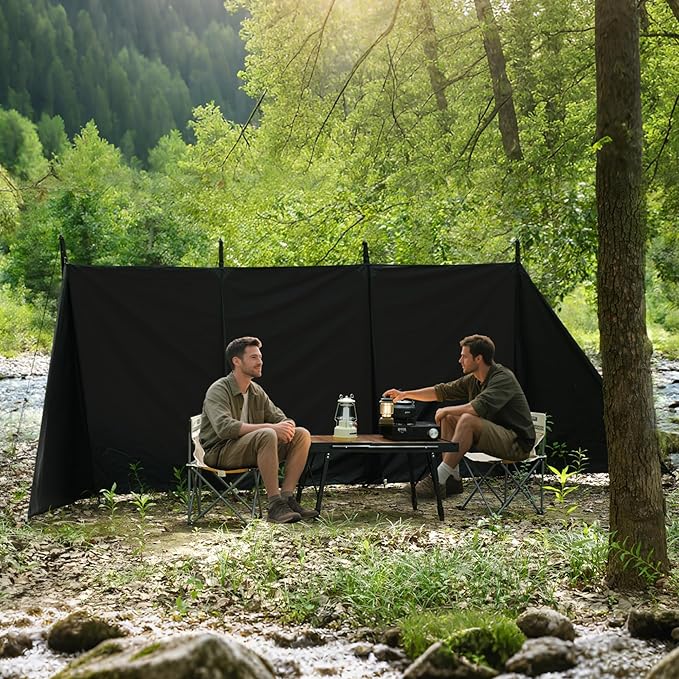 Wind Blocker Camping Windbreaks | Privacy Fence Stove Windshield Shelter | Portable Lightweight Windproof Sunshade for Outdoor Camping, Hiking, Picnic (Black)