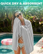 24 Pack Turkish Beach Towels Quick Dry Sand Free Soft Absorbent Extra Large Big Blanket Adult Oversized Bath Pool Swim Towel Lightweight Thin Fast Drying Compact No Sand Packable Vacation Essentials