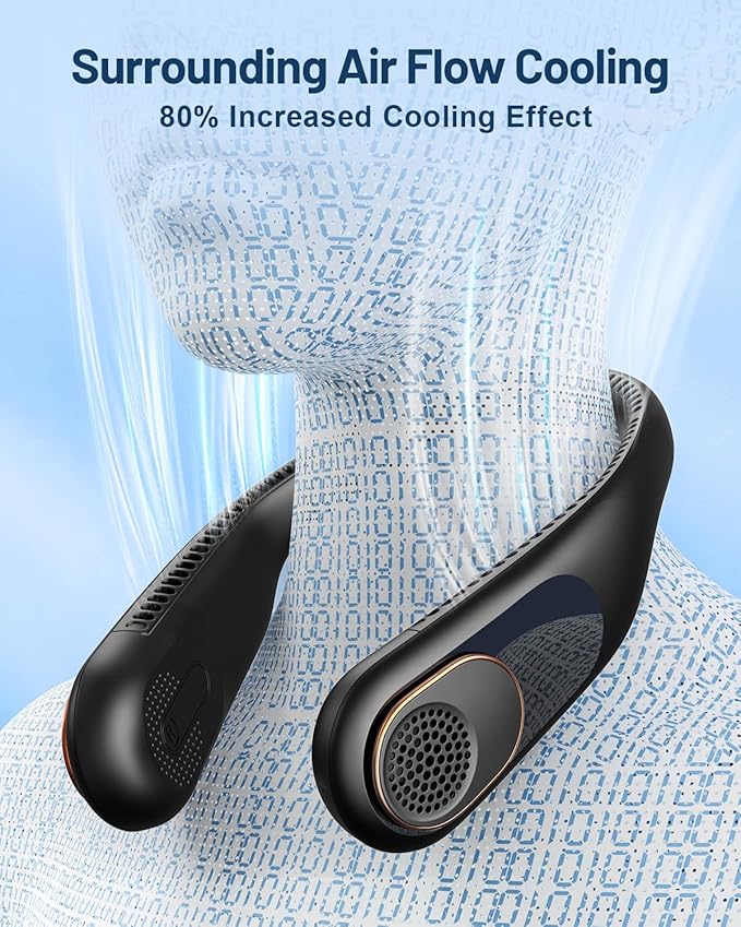 SWEETFULL Portable Neck Fan 360° Cooling Bladeless Personal Fan | No Hair Twisting - 4000mAh USB Rechargeable Wearable Fan for Travel, Birthday Gifts for Men, Women, Mom, and Dad