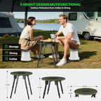LED Camping Table Set with Stools, 300lbs Capacity Adjustable Height Folding Table & Chairs, All-in-One Compact Design for Outdoor, Camping, Picnic, Tailgating