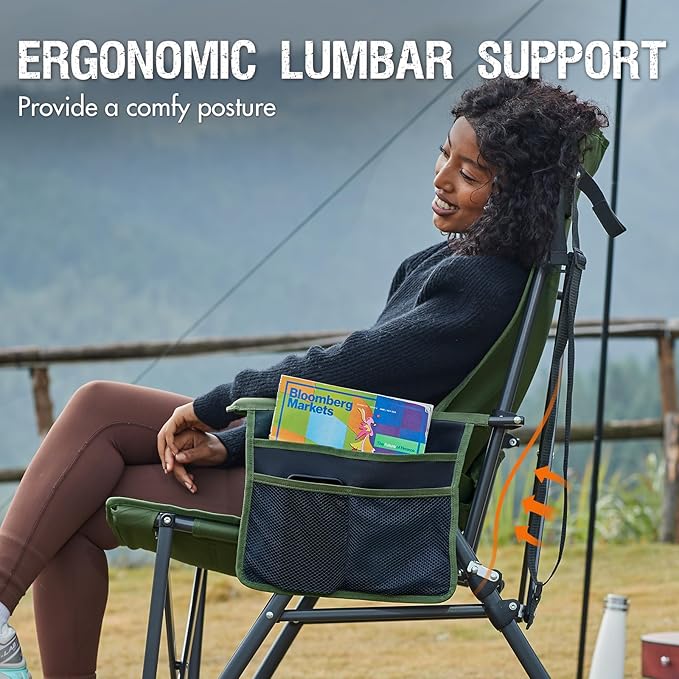 Portal Camping Chair with Lumbar Support for Adults Folding Portable High Back Oversized, 400LBS