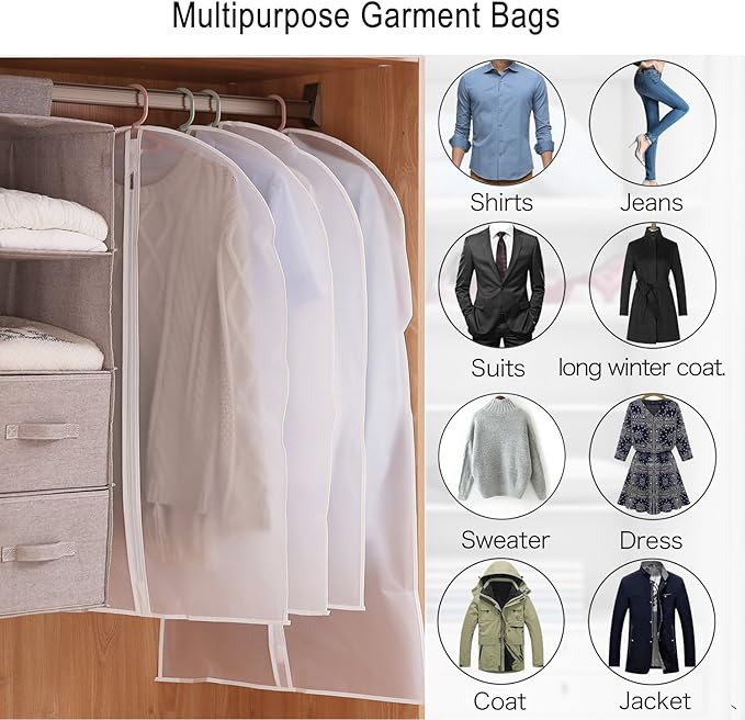 Garment Bags, Set of 5 Lightweight 40 Inch Suit Bags with Full Stainless Steel Zipper, Garment Bags for Storage/Closet/Travel (24"x40")