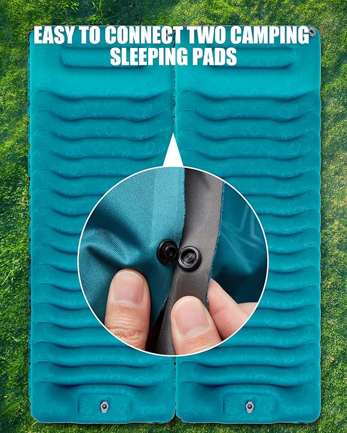 AKSOUL Sleeping Pad Ultra-Thick - Inflatable Sleep Mat, Lightweight & Compact 4.72 in Air Mattress with Pillow, Self-Inflating with Built-in Foot Pump for Traveling, Hiking, Camping (Blue)