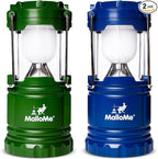 MalloMe Camping Lantern Green Blue 2 Pack Lanterns for Power Outages, Camping Lights for Tent Hanging, Camp Light Tent Lamp Emergency Battery Powered LED Lantern (Rechargeable Batteries Not Included)