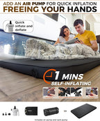 KingCamp Self Inflating Sleeping Pad for Camping, 7.5 R-Value Double Camping Mattress, Portable 4 Season Memory Foam Camping Mat with Pump & PVC-Free Fabric for Comfort Travel Car Tent Cot, Black