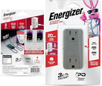 Energizer 2 Pack of Fast Charging Multi Plug Wall Outlet Extender 2 AC Power Outlets, 1 20W PD Type C, 2 USB A (3.1A Total Output) Power Strip Expander Splitter Plug in Adapter