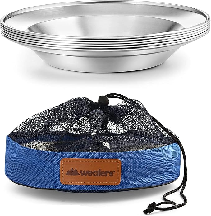 Stainless Steel Plate Set - 8.5 inch Ultra-Portable Dinnerware Set BPA Free Plates for Outdoor Camping | Hiking | Picnic | BBQ | Beach