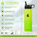 HYDRO CELL Stainless Steel Insulated Water Bottle with Straw - For Cold & Hot Drinks - Metal Vacuum Flask with Screw Cap and Modern Leakproof Sport Thermos for Adults (Neon 24oz)