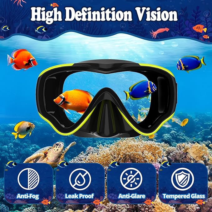 U PHITNIS Kids Snorkel Set for Age 4-14 - Dry Top Snorkeling Gear for Kids Junior & Youth - Childs Diving Mask with Big Eyes for Boys Girls - Anti-Fog Snorkeling Mask and Snorkel Set