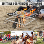 ZORMY 17" Large Folding Campfire Grill, 304 Stainless Steel Firepit Grill Grate, Heavy Duty Portable Camping Grill with Carrying Bag, Gas BBQ Grill Grate for Backpacking, Hiking, Picnics (Double)