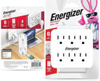 Energizer 4 Packs of 6 Device Multi Plug Wall Outlet Extender (6) AC Power Outlets Grounded Power Strip Expander Outlet Splitter Plug in Adapter, White, ENG-4PKTAP01