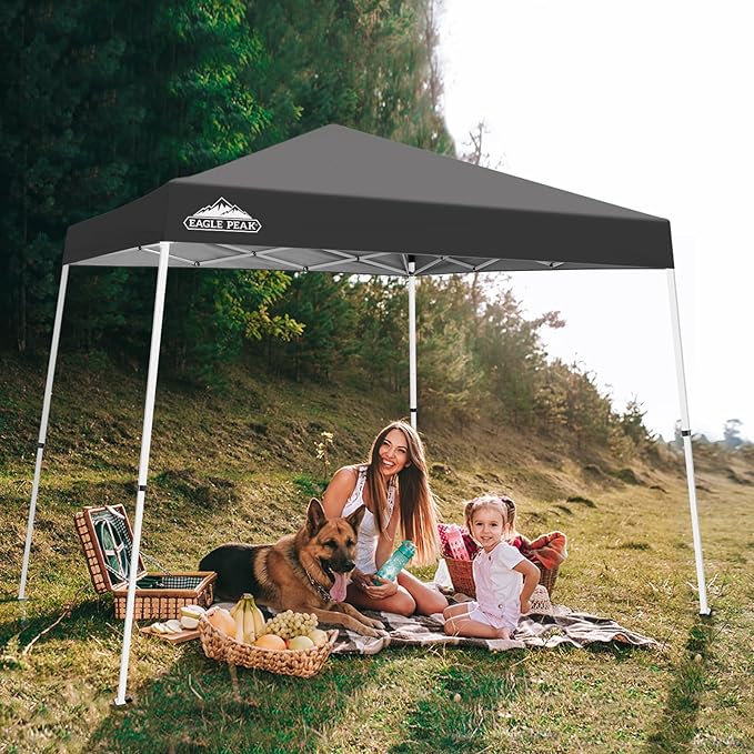 EAGLE PEAK 10x10 Slant Leg Pop-up Canopy Tent Easy One Person Setup Instant Outdoor Beach Canopy Folding Portable Sports Shelter 10x10 Base 8x8 Top (Gray)