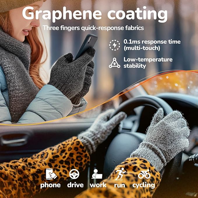 Merino Wool Gloves for Women Men, Touch Screen Warm Glove Liners Thermal Soft Knit Lining for Winter Running Hiking