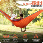 Camping Hammock Lightweight, Portable Hammocks Parachute Hammock with Two Tree Straps, Single or Double Travel Swing Nylon Camp Hammocks, Outdoor Essentials for Beach Backpacking Hiking, Orange