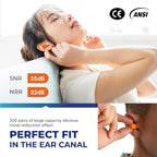 ATERET Earplugs 200 Pairs I 32db Noise Cancelling Soft Disposable Ear Plugs I Safety Hearing Protection for Travel Concert Hunting Shooting Range Work Construction