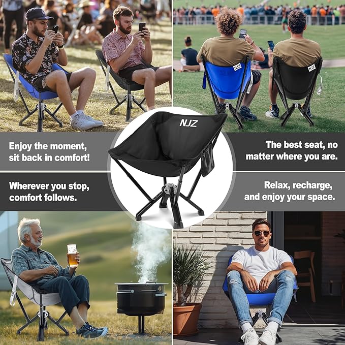 Compact Camping Chair, Portable Comfortable Camping Chair for Adults - 600 LBS Capacity Sturdy Camping Folding Chair with Quick Setup & Carry Bag Compact Camp Chair (Black)