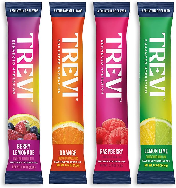 TREVI™ Sugar Free Electrolytes - Drink Mix Hydration Powder Packets - 28 Count - Original Variety Pack - Berry Lemoande, Lemon Lime, Raspberry, Orange