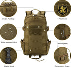 25L Hiking Backpack Small Tactical Backpack Daypack Camping Trekking Hunting Molle Pack for Men Women, Khaki