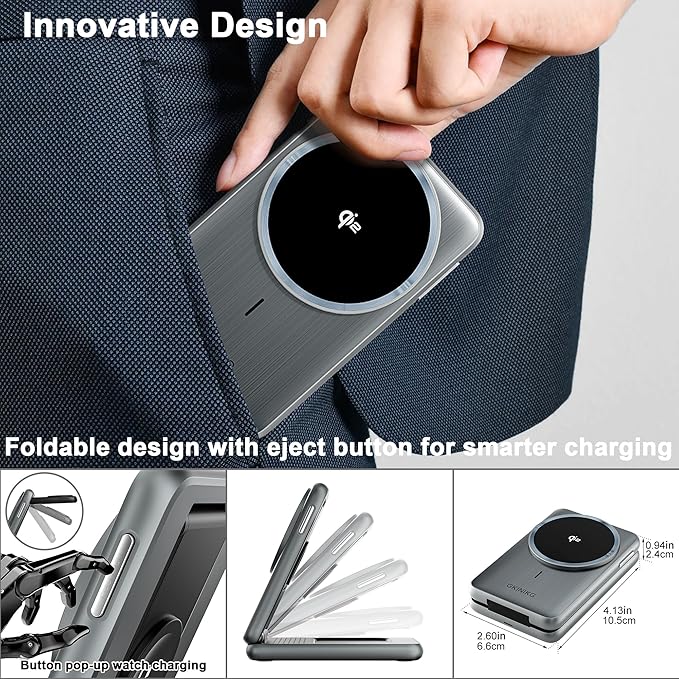3 in 1 Charging Station, Compatible with MagSafe Charger, Qi2 Certified 15W Foldable & Travel Magnetic Wireless Charger for iPhone 17/16/15/14/13/12, Apple Watch,AirPods (20W Adapter)