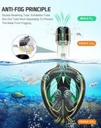 Greatever Full Face Snorkel Mask, Snorkeling Gear for Adults with Latest Dry Top Breathing System and Detachable Camera Mount, Foldable Snorkel Mask Adult, Snorkels Anti-Fog & Anti-Leak
