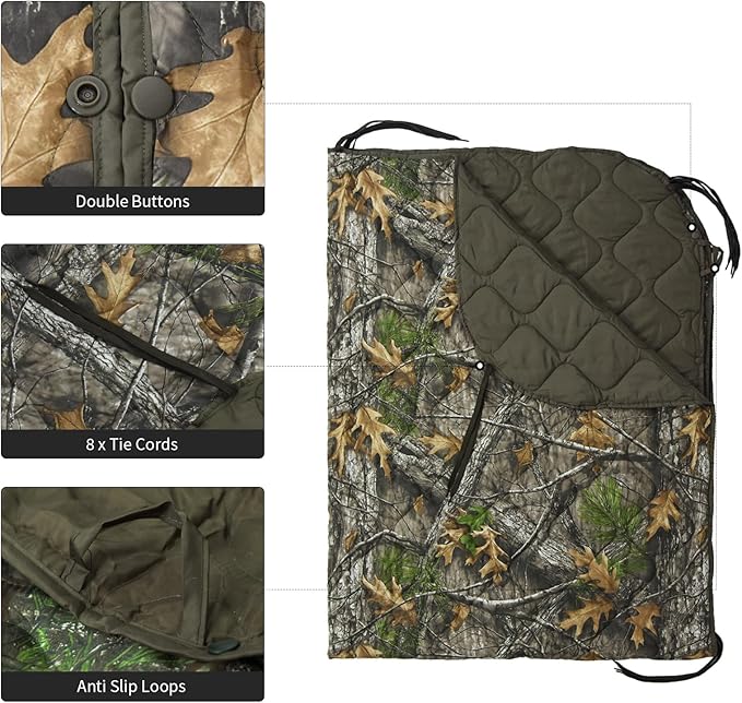 LOOGU Camo Blanket Waterproof Insulation Poncho Liner for Outdoor Camping, Hiking, Hunting, Survival, Backpacking, Picnicking
